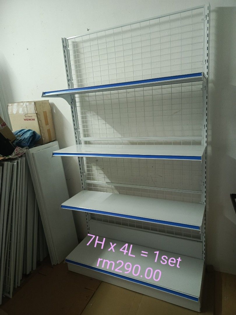 Retail Display Shelving Unit - 7H x 4L (Category: Shelves, Cabinets & Racks) located in Johor Bahru. Submitted by ali95aliha10711 (Listing ID 1449522810, Image 1). Description: - Retail display shelving unit - White metal frame with storage - Dimensions: 7H x 4L - Price: RM290.00 island ada 20set wall ada 40set - Feel free to ask any questions!.