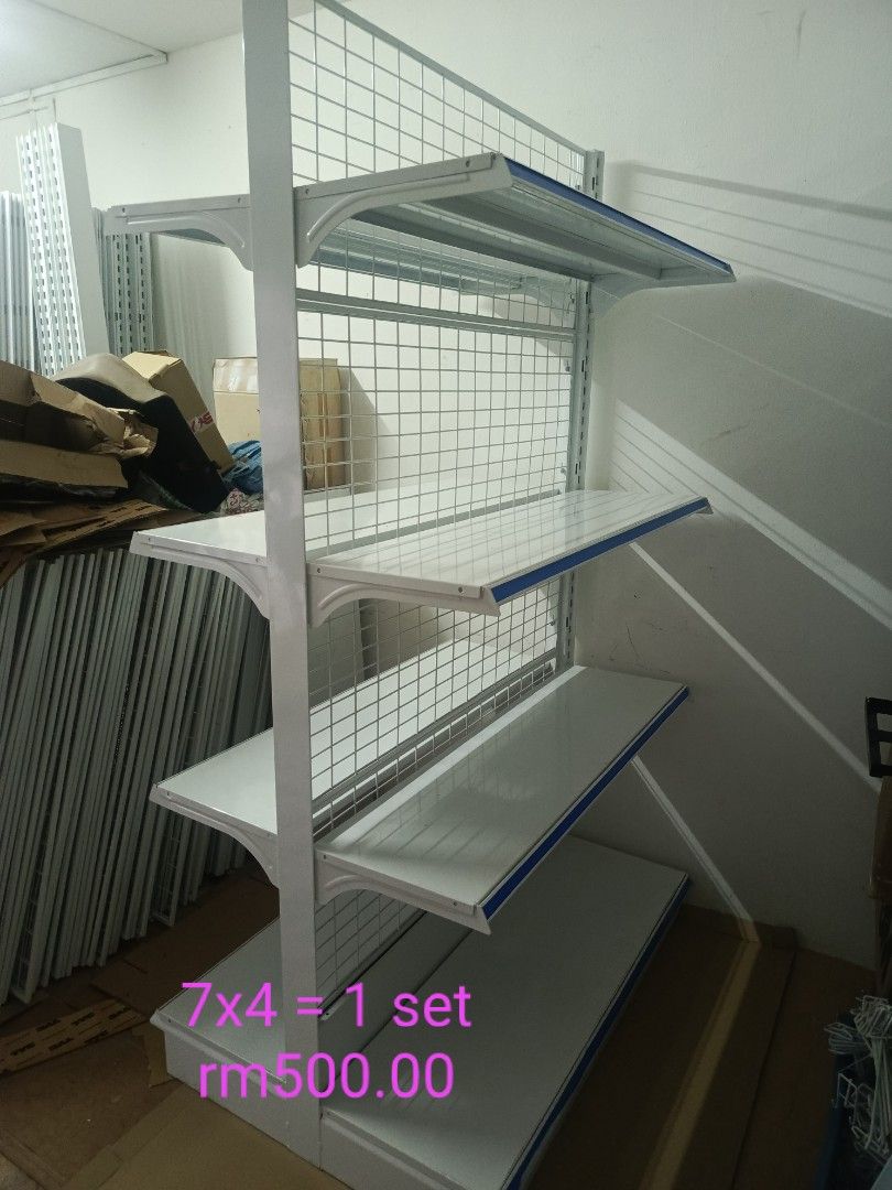 Retail Display Shelving Unit - 7H x 4L (Category: Shelves, Cabinets & Racks) located in Johor Bahru. Submitted by ali95aliha10711 (Listing ID 1449522810, Image 2). Description: - Retail display shelving unit - White metal frame with storage - Dimensions: 7H x 4L - Price: RM290.00 island ada 20set wall ada 40set - Feel free to ask any questions!.