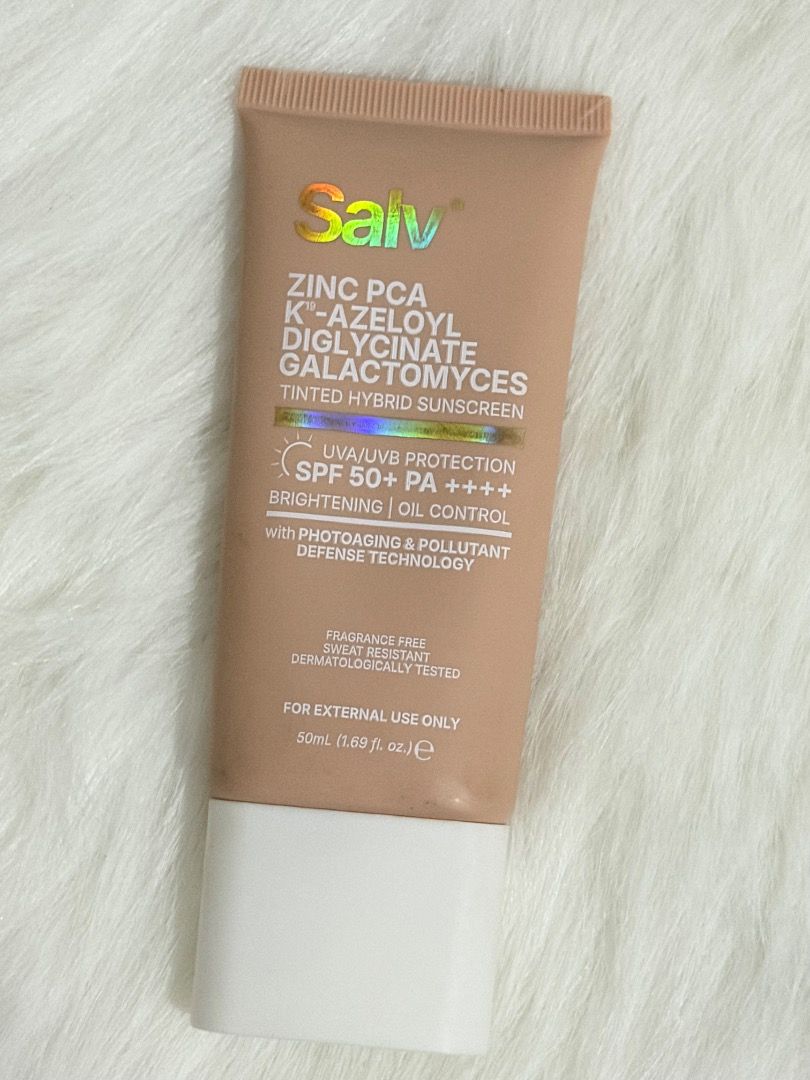 Salv Tinted hybrid sunscreen (almost full) (Category: Face Care) located in Las Pinas. Submitted by Jenevieve_closet (Listing ID 1449502912, Image 1). Description: * 100% original * suitable for oily, acne prone skin * almost full (used not more than 5 times) * RFS: using another tinted suncreen .