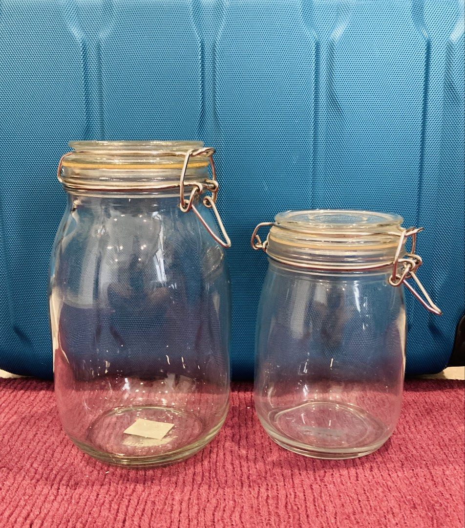 Set of 2 Clear Glass Jars with Clamp Lids