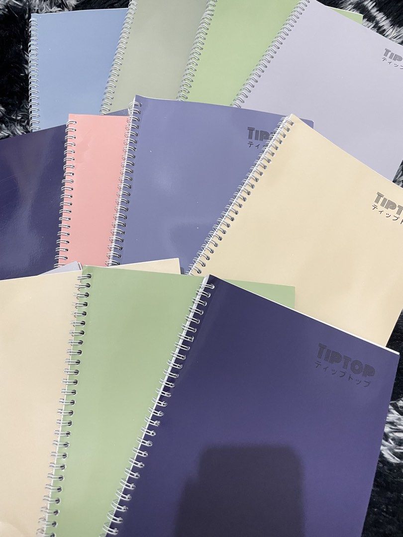 SET- TIPTOP Spiral Notebooks - Pastel Colors (Category: Stationery & School Supplies) located in Cavinti. Submitted by ky.apparel (Listing ID 1449532175, Image 2). Description: - Set of TIPTOP spiral notebooks - Available in pastel colors: light blue, pale green, lavender, peach, and cream - Ideal for school or work - All notebooks are clean and ready for use - Choose your favorite color! -RSF: a5 size akala ko magagamit ng hs sib ko🥹.