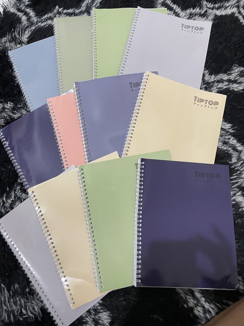 SET- TIPTOP Spiral Notebooks - Pastel Colors (Category: Stationery & School Supplies) located in Cavinti. Submitted by ky.apparel (Listing ID 1449532175, Image 3). Description: - Set of TIPTOP spiral notebooks - Available in pastel colors: light blue, pale green, lavender, peach, and cream - Ideal for school or work - All notebooks are clean and ready for use - Choose your favorite color! -RSF: a5 size akala ko magagamit ng hs sib ko🥹.
