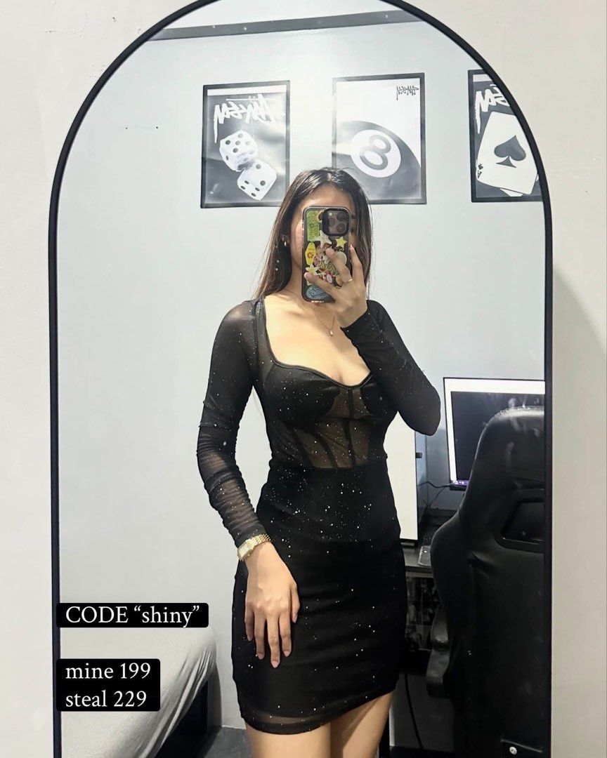 Sparkly Mesh Long Sleeve Mini Dress (Category: Dresses) located in Trece Martires City. Submitted by mon.armoire (Listing ID 1449329233, Image 1). Description: perfect for a night out 🪩 size xs-small only.
