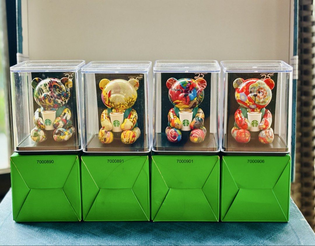 Starbucks 25th Anniversary Collection Figurines (Category: Vintage Collectibles) located in Bacolod City. Submitted by ecpepbox (Listing ID 1449432211, Image 1). Description: - Set of 4 unique Starbucks 25th Anniversary collectible bear figurines - Take all for P1850 or P475 for each - Each bear comes in its original box. - Displayed in clear protective cases. - Perfect for collectors and Starbucks enthusiasts. - Limited edition item - don't miss