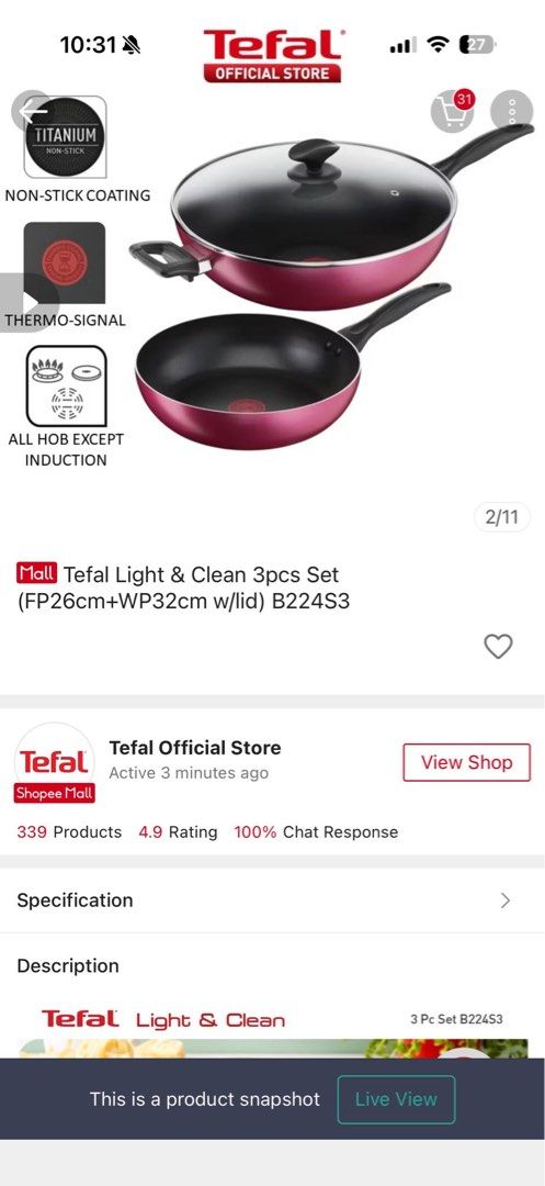 Tefal Light & Clean Frying Pan Set508504444021002242