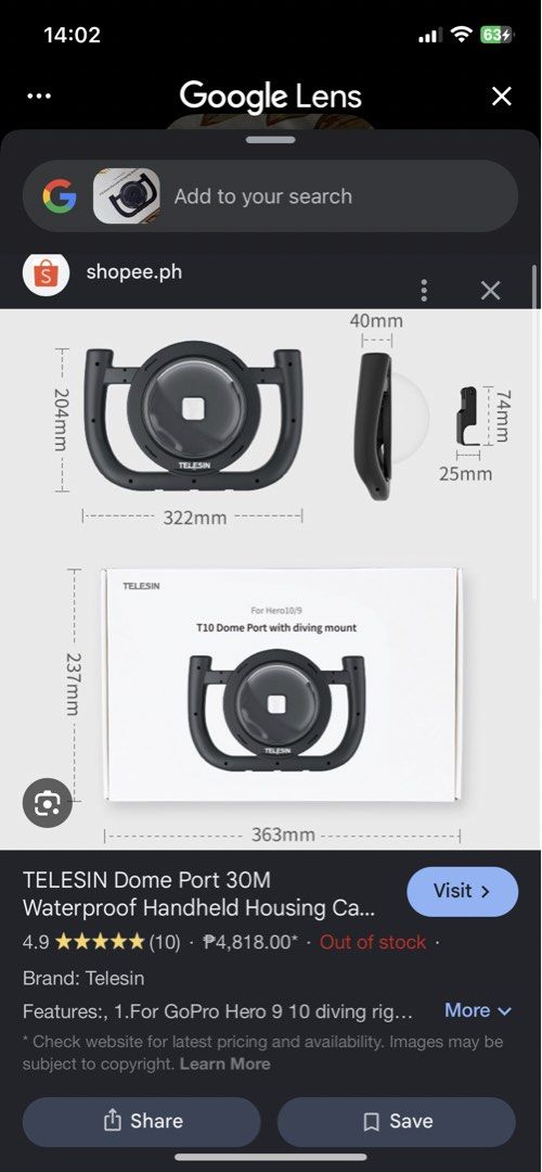 Telesin T10 Dome Port Diving rig Stabilizer (Category: Other Gadgets) located in Manila. Submitted by jamesdc1999 (Listing ID 1449380904, Image 3). Description: Preloved Item, used twice..