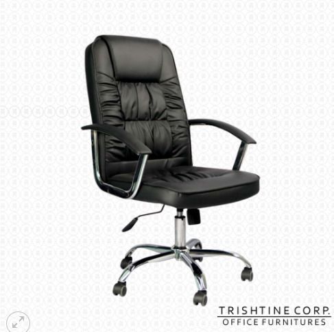TEX-135 | High Back Leatherette Executive Chair (Category: Office Furniture & Fixtures) located in Caloocan City. Submitted by jimtapitan_trishtinecorp. (Listing ID 1449388578, Image 1). Description: - Executive office chair in sleek black faux leather. - Padded seat and back for maximum comfort. - Sturdy chrome base with 5 wheels for effortless mobility. - Adjustable height to suit your needs. - Stylish and sturdy design, ideal for any home offi