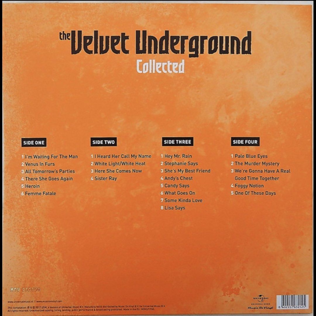 The Velvet Underground Collected Vinyl Record (Category: Vinyls) located in Manila. Submitted by harleyy1230 (Listing ID 1449500421, Image 2). Description: -spun once only -got it from “vinyl + thread” -rfs: wanna get the individual albums Track listing: SIDE A 1. I’M WAITING FOR THE MAN 2. VENUS IN FURS 3. ALL TOMORROW’S PARTIES 4. THERE SHE GOES AGAIN 5. HEROIN 6. FEMME FATALE SIDE B 1. I HEARD HER CALL MY NAME 2. WHITE LIGHT / WHITE HEAT 3. HE