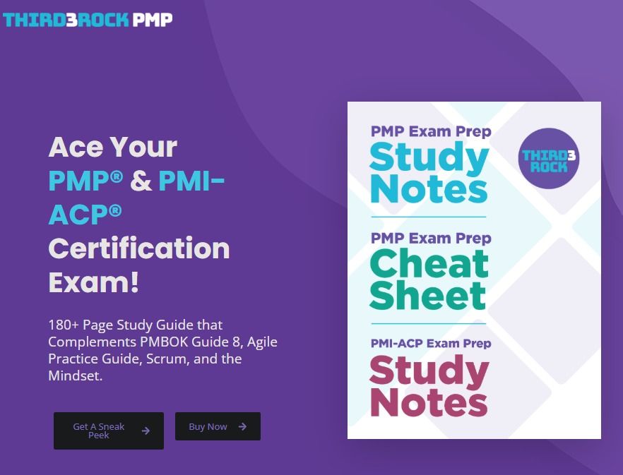 Third3rock PMP Notes (Category: Textbooks) located in Melaka Tengah. Submitted by axxvix (Listing ID 1449393536, Image 1). Description: Ace Your PMP® & PMI-ACP® Certification Exam! 150+ Page Study Guide that Complements PMBOK Guide 6, PMBOK Guide 7, Agile Practice Guide, Scrum, and the Mindset. Boost Your PMP Exam Scores with Our 150+ Page Study Guide This comprehensive edition includes essential mindset principles, cheat sheets, summaries of PMB