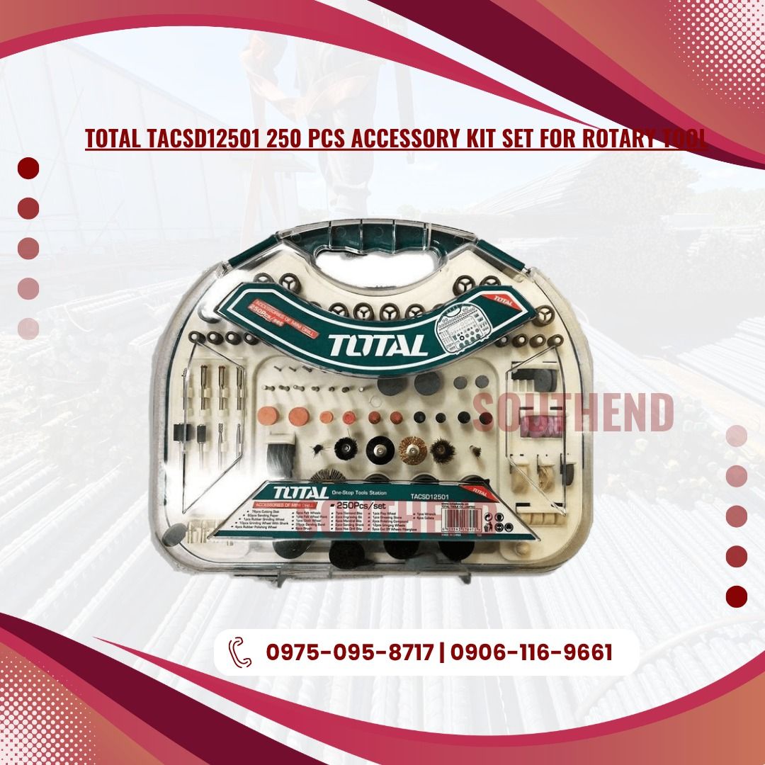 TOTAL TACSD12501 250 PCS ACCESSORY KIT SET FOR ROTARY TOOL (Category: Everything Else Others) located in Caloocan City. Submitted by jepoy_southendconstruction (Listing ID 1449342988, Image 1). Description: 𝕆ℕ 𝕊𝕋𝕆ℂ𝕂 – ℍ𝕚𝕘𝕙-ℚ𝕦𝕒𝕝𝕚𝕥𝕪 𝕀𝕟𝕕𝕦𝕤𝕥𝕣𝕚𝕒𝕝 & ℂ𝕠𝕟𝕤𝕥𝕣𝕦𝕔𝕥𝕚𝕠𝕟 𝕄𝕒𝕥𝕖𝕣𝕚𝕒𝕝𝕤 𝕃𝕠𝕠𝕜𝕚𝕟𝕘 𝕗𝕠𝕣 𝕢𝕦𝕒𝕝𝕚𝕥𝕪 𝕔𝕠𝕟𝕤𝕥𝕣𝕦𝕔𝕥𝕚𝕠𝕟 𝕒𝕟𝕕 𝕙𝕒𝕣𝕕𝕨𝕒𝕣𝕖 𝕞𝕒𝕥𝕖𝕣𝕚𝕒𝕝𝕤? 𝕎𝕖 𝕤𝕦𝕡𝕡𝕝𝕪 𝕒 𝕨𝕚𝕕𝕖 𝕣�