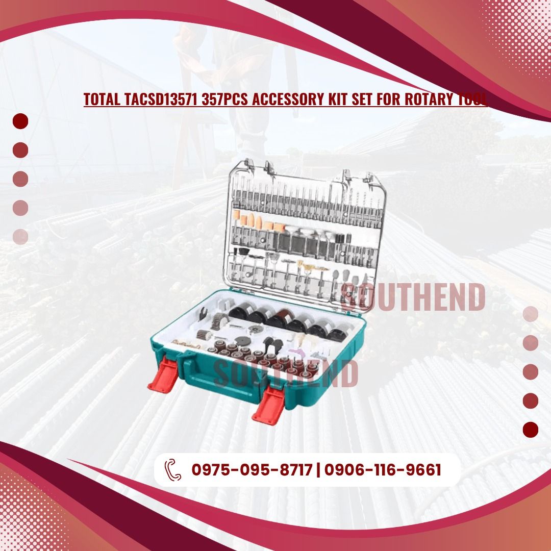 TOTAL TACSD13571 357PCS ACCESSORY KIT SET FOR ROTARY TOOL (Category: Everything Else Others) located in Caloocan City. Submitted by jepoy_southendconstruction (Listing ID 1449333134, Image 1). Description: 𝕆ℕ 𝕊𝕋𝕆ℂ𝕂 – ℍ𝕚𝕘𝕙-ℚ𝕦𝕒𝕝𝕚𝕥𝕪 𝕀𝕟𝕕𝕦𝕤𝕥𝕣𝕚𝕒𝕝 & ℂ𝕠𝕟𝕤𝕥𝕣𝕦𝕔𝕥𝕚𝕠𝕟 𝕄𝕒𝕥𝕖𝕣𝕚𝕒𝕝𝕤 𝕃𝕠𝕠𝕜𝕚𝕟𝕘 𝕗𝕠𝕣 𝕢𝕦𝕒𝕝𝕚𝕥𝕪 𝕔𝕠𝕟𝕤𝕥𝕣𝕦𝕔𝕥𝕚𝕠𝕟 𝕒𝕟𝕕 𝕙𝕒𝕣𝕕𝕨𝕒𝕣𝕖 𝕞𝕒𝕥𝕖𝕣𝕚𝕒𝕝𝕤? 𝕎𝕖 𝕤𝕦𝕡𝕡𝕝𝕪 𝕒 𝕨𝕚𝕕𝕖 𝕣𝕒
