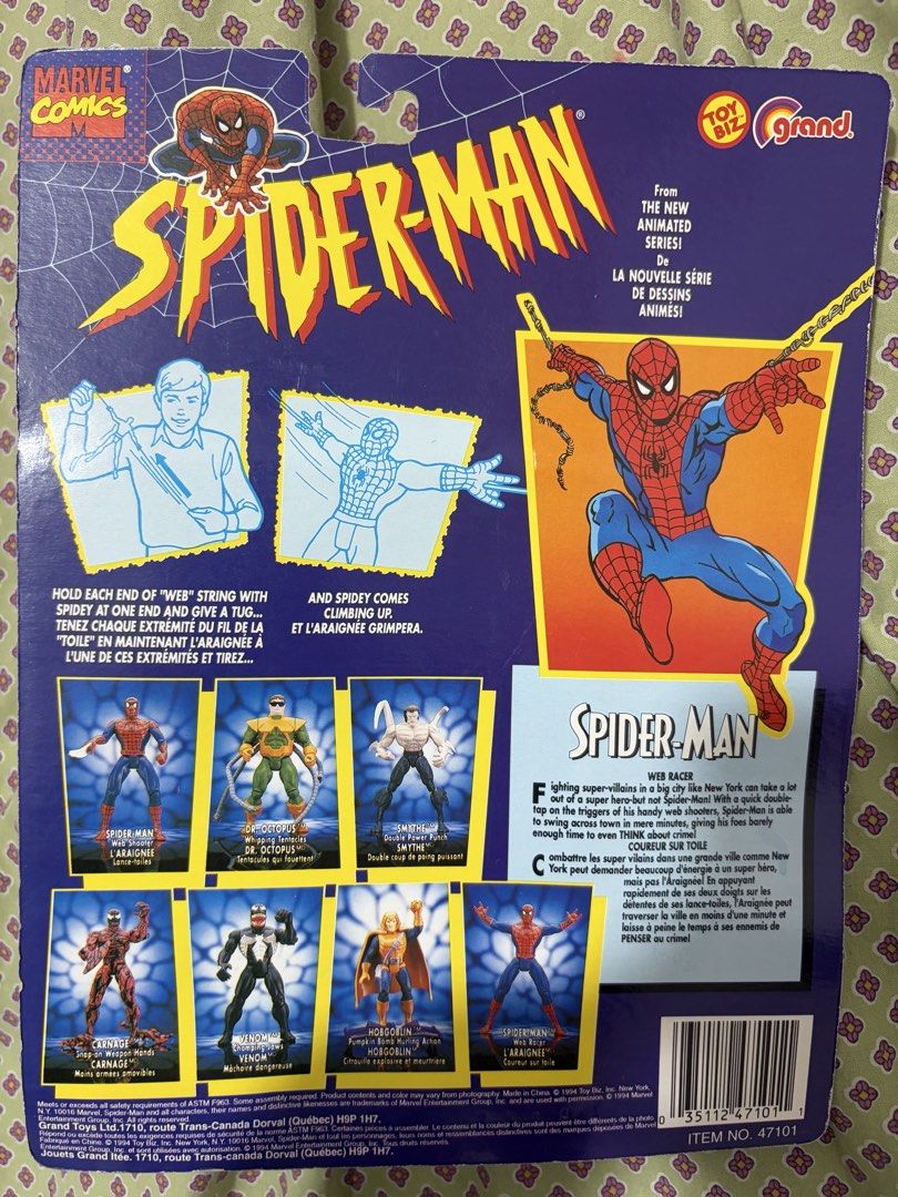 Toybiz Spider-Man Web Racer (Category: Action & Battle Toys) located in Manila. Submitted by aaronntvd (Listing ID 1449337298, Image 2). Description: Sealed - Complete Accessories *Card has some shelf wear due to age* 📍 Metro Manila Shipment via Lalamove.