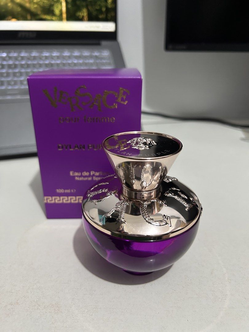 Versace Dylan Purple EDP 100ml (Category: Fragrance & Deodorants) located in Manila. Submitted by herthingstodeclutter (Listing ID 1449479279, Image 2). Description: - Authentic Versace Dylan Purple EDP - Used not more than 5 sprays - 100ml bottle - Includes original box - Purchased from JP Fragrance RFS: Blind buy, not my scent.