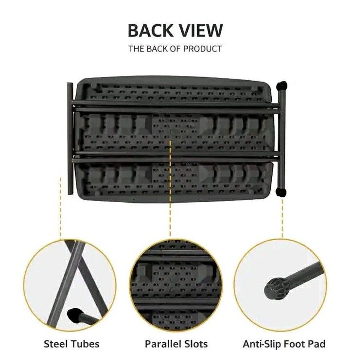 Waki Black Heavy Duty Personal Folding Table (Category: Tables & Sets) located in Manila. Submitted by vannie30 (Listing ID 1449362643, Image 2). Description: - Heavy-duty black personal table - Sturdy steel tube legs - Anti-slip foot pads for stability - Folds flat for convenient storage - Parallel slots on underside for added functionality - Ideal for various uses.