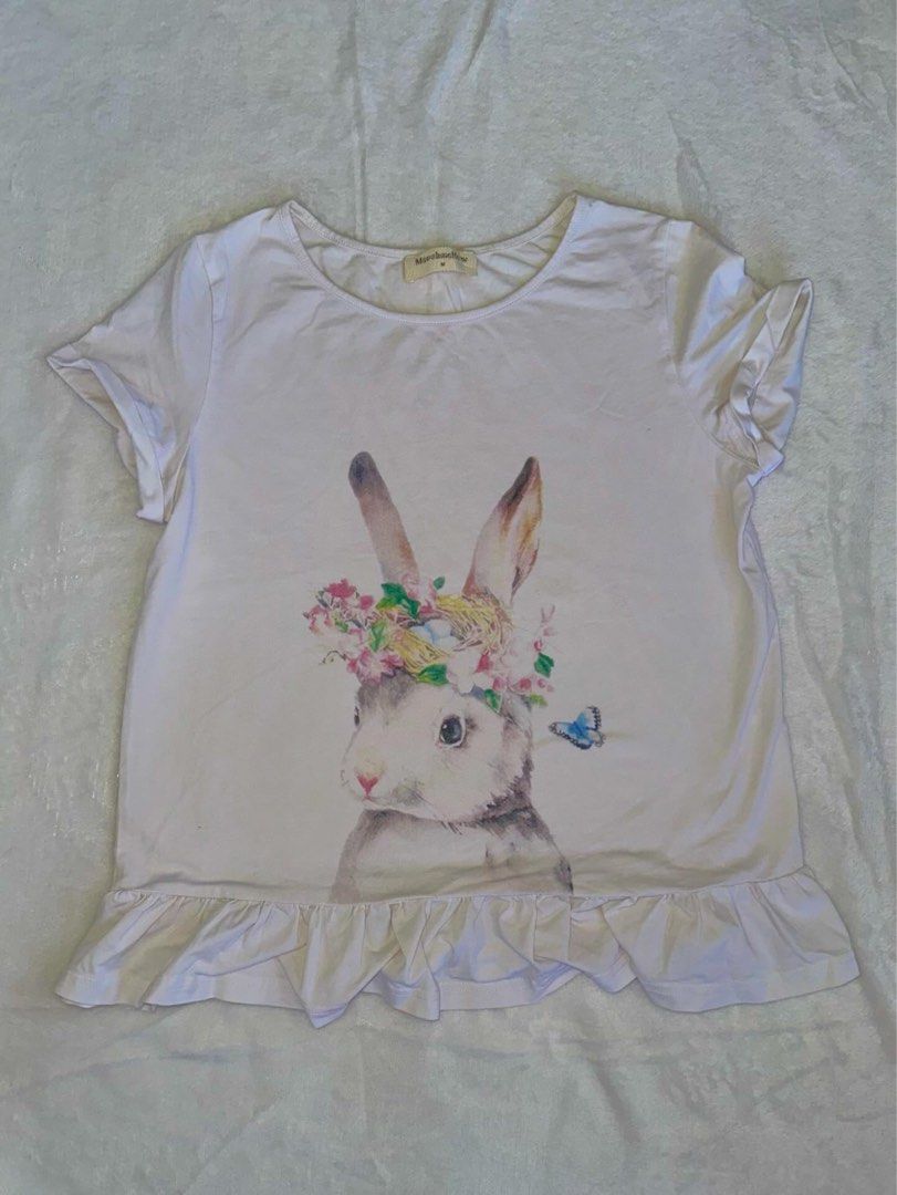white bunny ruffle tshirt (Category: Blouses) located in Las Pinas. Submitted by cccurations (Listing ID 1449424901, Image 1). Description: 🔖 white bunny ruffle tshirt 🪡 brand: marshmellow 🪡 size on tag: M 🪡 length: 22” 🪡 shoulder to pit: 8” 🪡 bust: 33” 🪡 cute bunny print 🪡 ruffle details on the bottom 🪡 such a cute shirt! 🔖 ₱150 🔖 comment “mine” to get the item! 🔖 comment “next” if you’re willing to get the item when the first miner 