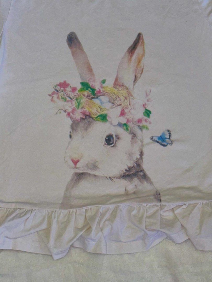 white bunny ruffle tshirt (Category: Blouses) located in Las Pinas. Submitted by cccurations (Listing ID 1449424901, Image 3). Description: 🔖 white bunny ruffle tshirt 🪡 brand: marshmellow 🪡 size on tag: M 🪡 length: 22” 🪡 shoulder to pit: 8” 🪡 bust: 33” 🪡 cute bunny print 🪡 ruffle details on the bottom 🪡 such a cute shirt! 🔖 ₱150 🔖 comment “mine” to get the item! 🔖 comment “next” if you’re willing to get the item when the first miner 