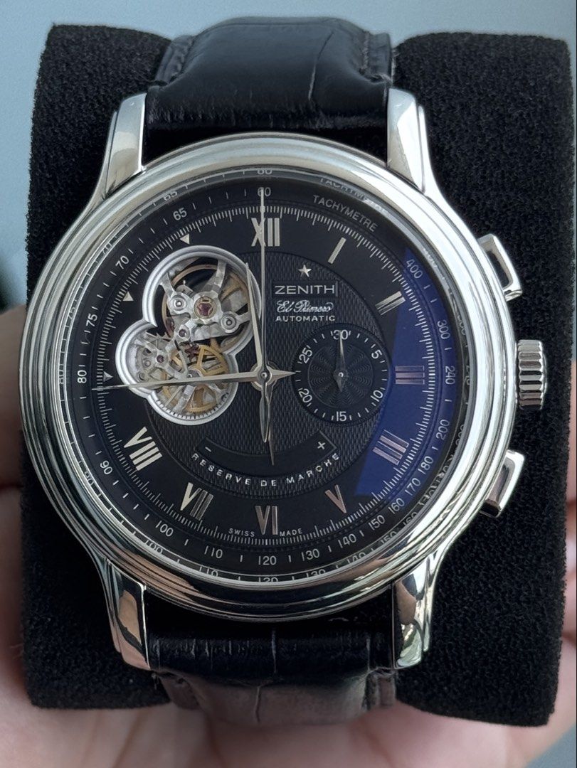 Zenith El Primero Chronograph "Réserve de Marche" Automatic Watch (Category: Men's Watches) located in Quezon City. Submitted by mjgorobat15 (Listing ID 1449357520, Image 2). Description: Zenith El Primero Chronomaster Open XXT •Reference No. 03.1260.4021 •Movement: In-house Zenith El Primero Caliber 4021 (Automatic) •Case diameter: 45mm •Scratch-resistant sapphire crystal •Sector power-reserve indicator at 6 o'clock ("Réserve de Marche") •Fresh 