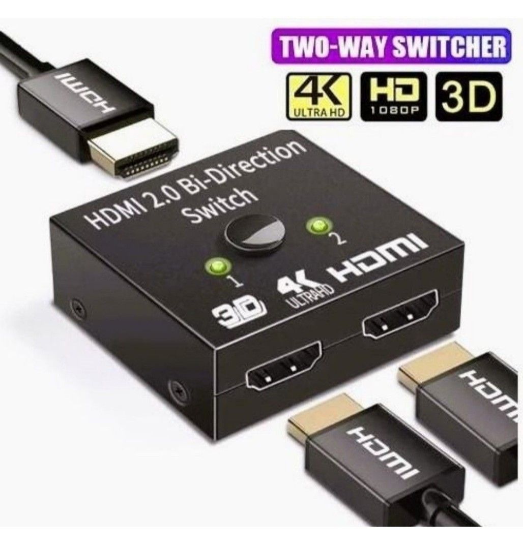 1hr Delivery!* 🚚 2 ways Dual HDMI Switch Splitter Extender Converter 2 Ports Bi-Directional HDMI Adapter