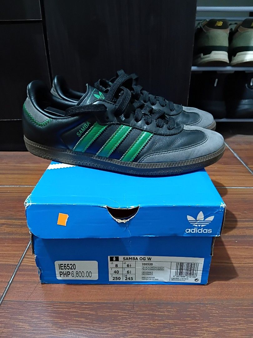 Adidas Samba OG W Black Green (Category: Sneakers) located in Antipolo. Submitted by snkr.dnmholic (Listing ID 1449684593, Image 3). Description: price is firm/fixed/wala nang tawad Size 8w / 7m Complete with box and extra laces authentic meetup: anywhere near SM Masinag or KFC LRT2 Antipolo station delivery: Lalamove.