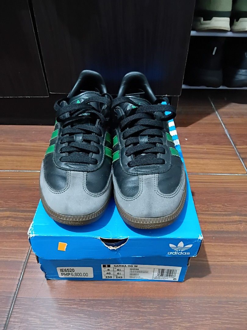 Adidas Samba OG W Black Green (Category: Sneakers) located in Antipolo. Submitted by snkr.dnmholic (Listing ID 1449684593, Image 2). Description: price is firm/fixed/wala nang tawad Size 8w / 7m Complete with box and extra laces authentic meetup: anywhere near SM Masinag or KFC LRT2 Antipolo station delivery: Lalamove.
