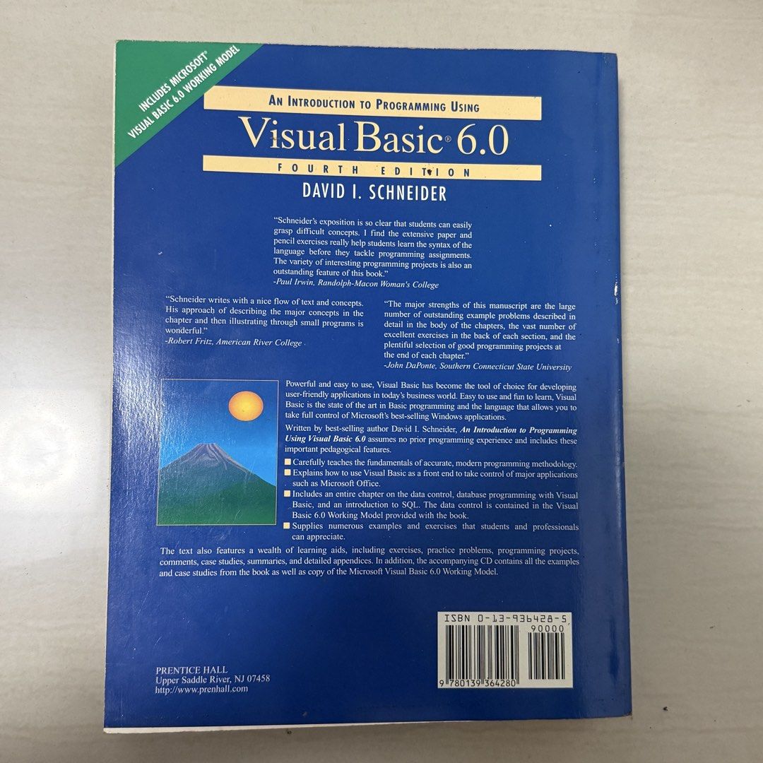 An Introduction to Programming Using Visual Basic 6.0 Fourth Edition (Category: Textbooks) located in Singapore. Submitted by vanessaolivio (Listing ID 1449544696, Image 2). Description: - Master Visual Basic 6.0 programming. - Comprehensive 4th edition covering fundamentals and advanced topics. - Perfect for beginners and those needing a skills refresh..