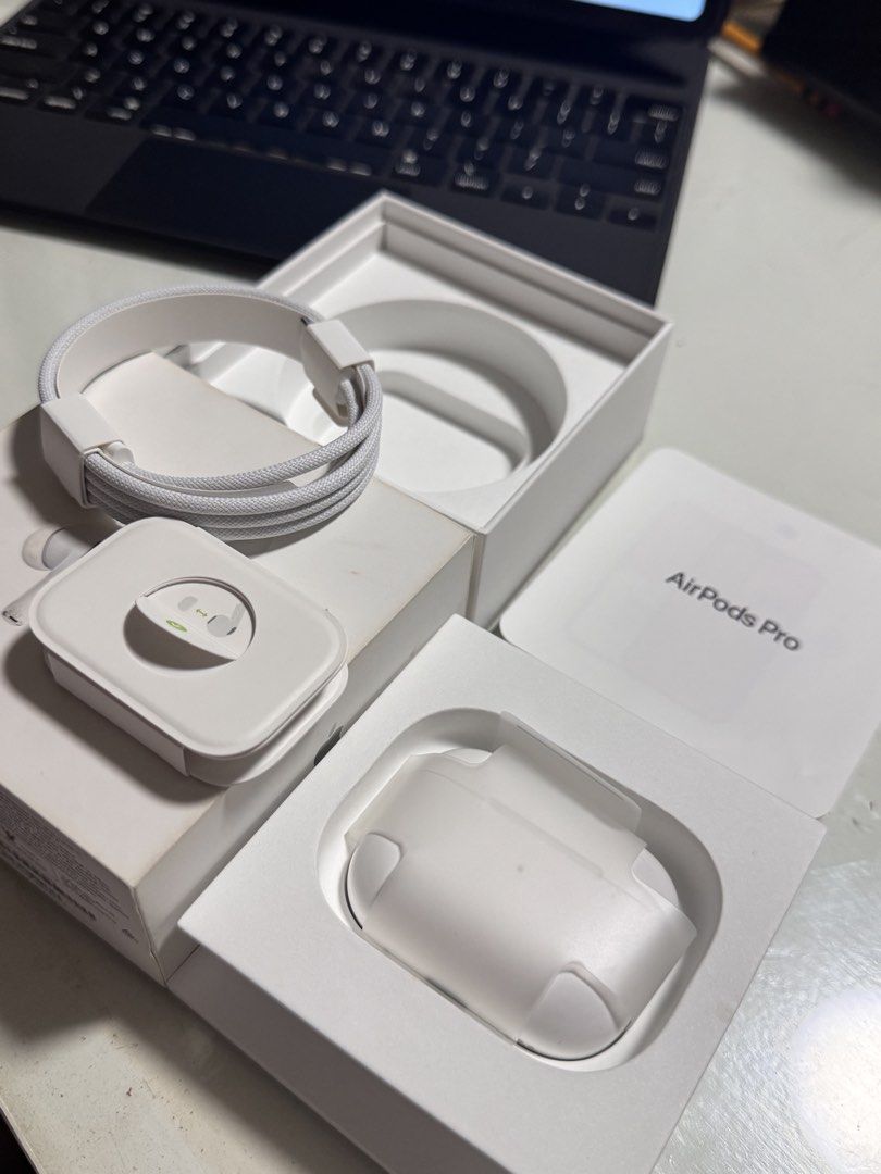 Apple AirPods Pro 2nd Gen (Category: Earphones) located in Pasig City. Submitted by thejcstore (Listing ID 1449573614, Image 3). Description: - Apple AirPods Pro - Original Charging Case - All Original Accessories Included - Charging Cable Included - Everything is in the original box - Tested and confirmed working - 100% authentic bought from sh0pee Apple Shop.