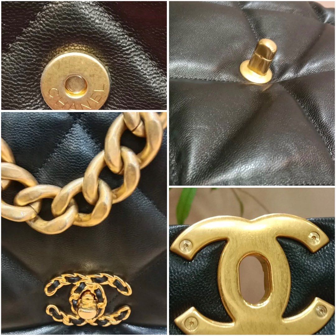 Authentic Chanel 19 Lambskin Medium Black Series 30 (Category: Luxury Bags & Wallets) located in Manila. Submitted by urbantrendsetter (Listing ID 1449537651, Image 3). Description: Chanel 19 Medium in Black Lambskin Leather & Mixed Hardware (Series 30) Dimension: Height 19 cm, Length 30 cm, Width 10 cm Srp Php 480,xxx.00 Condition: Mint (9.5/10) Exterior: No Scratches on Corners, minimal sign of usage in trap, minor creasing, and mild press mark