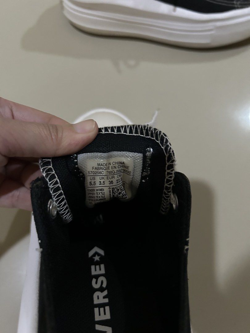 Authentic Converse All Star Platform Chuck Taylor Sneakers (Category: Sneakers) located in Manila. Submitted by Declutterland (Listing ID 1449574973, Image 3). Description: - Brand: Converse - Style: Chuck Taylor All Star Platform Sneakers - Color: Black with white laces and toe cap - Features: Modern platform sole for added height and style - Comfort: Great for everyday wear - Size: 5.5 Women's Originally bought at 3500 Used a few times, good as