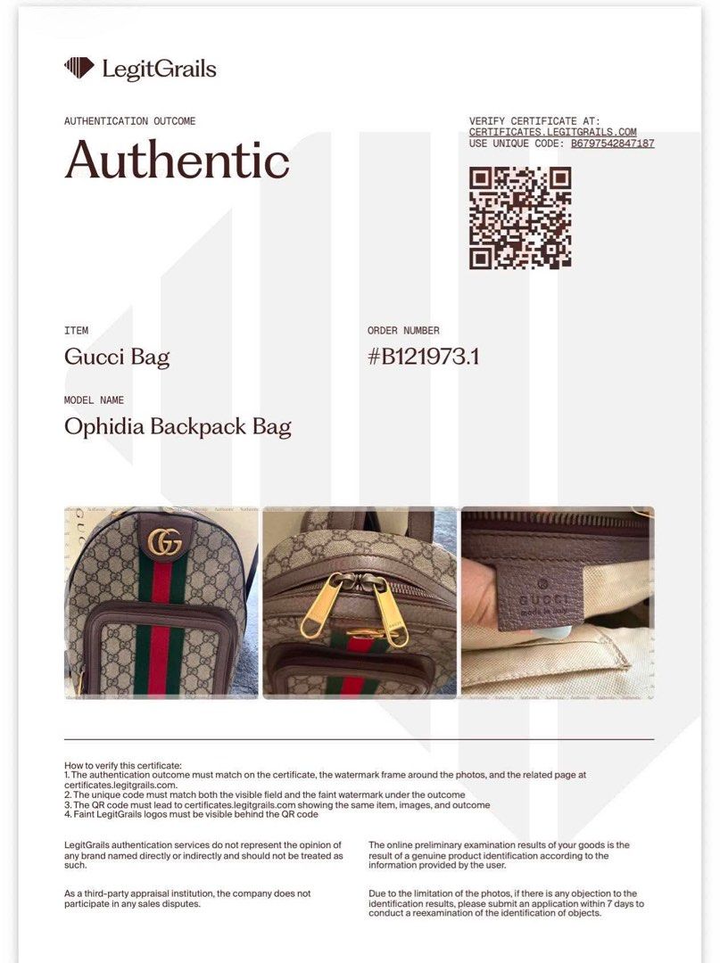 Authentic Gucci Small GG Supreme Web Ophidia Backpack (Category: Luxury Bags & Wallets) located in Quezon City. Submitted by jhaediah (Listing ID 1449542866, Image 2). Description: Authentic 💕96 With legit Grails certificate Rank A With dustbag and booklet .