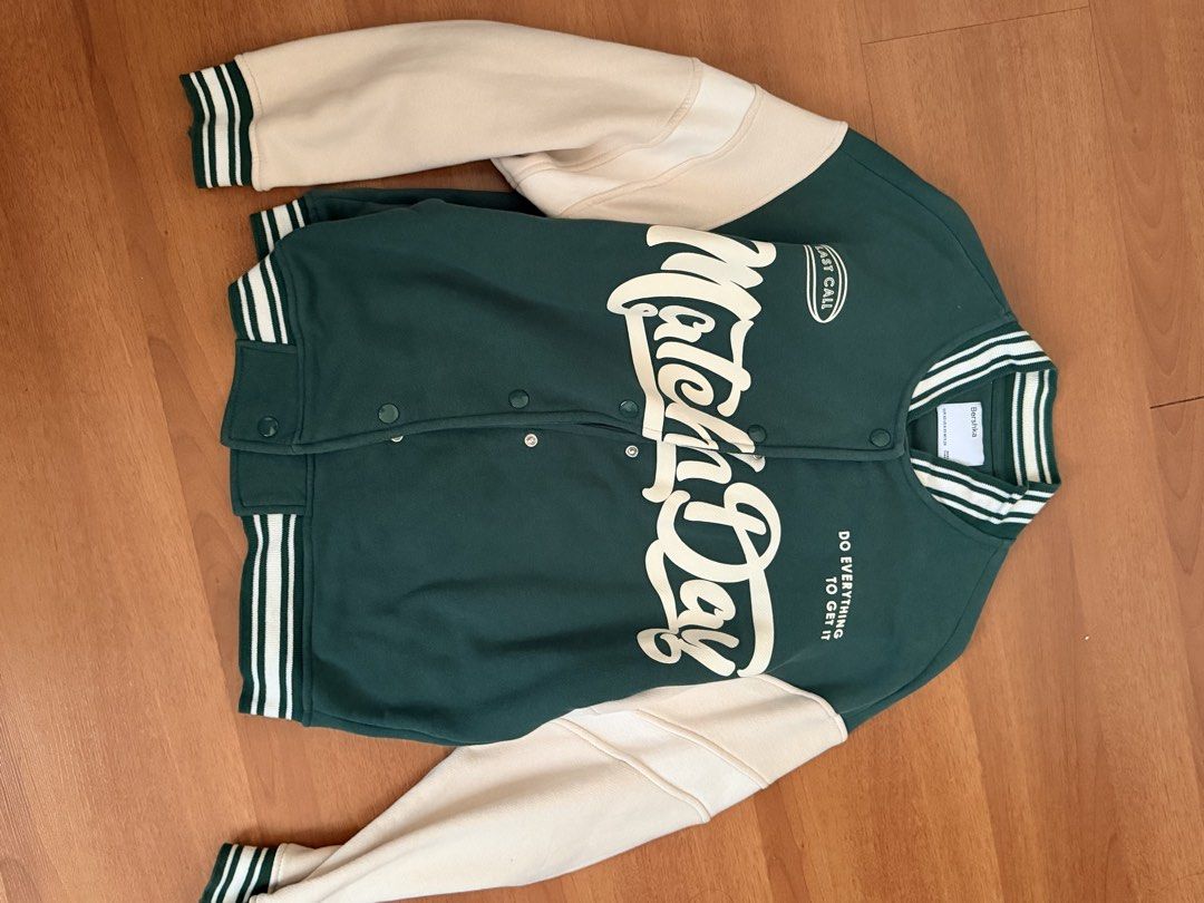 bershka varsity jacket (Category: Others Tops) located in Bulacan. Submitted by eyasells_ (Listing ID 1449590170, Image 1). Description: xs on the tag but can fit s as well.