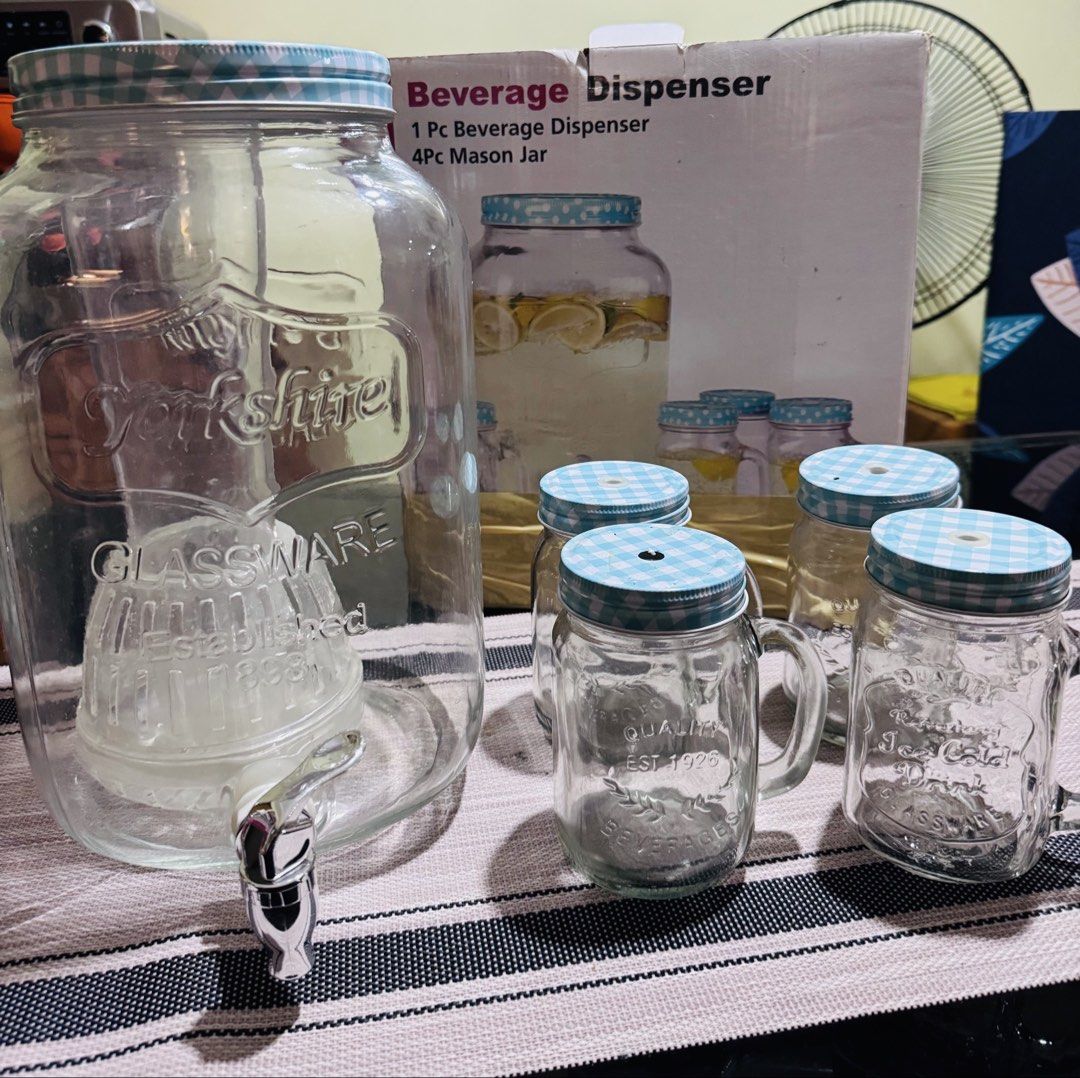 Bevergae Dispenser and 4 mason jars (Category: Pitchers & Dispensers) located in Manila. Submitted by akocwelen (Listing ID 1449624122, Image 2). Description: .