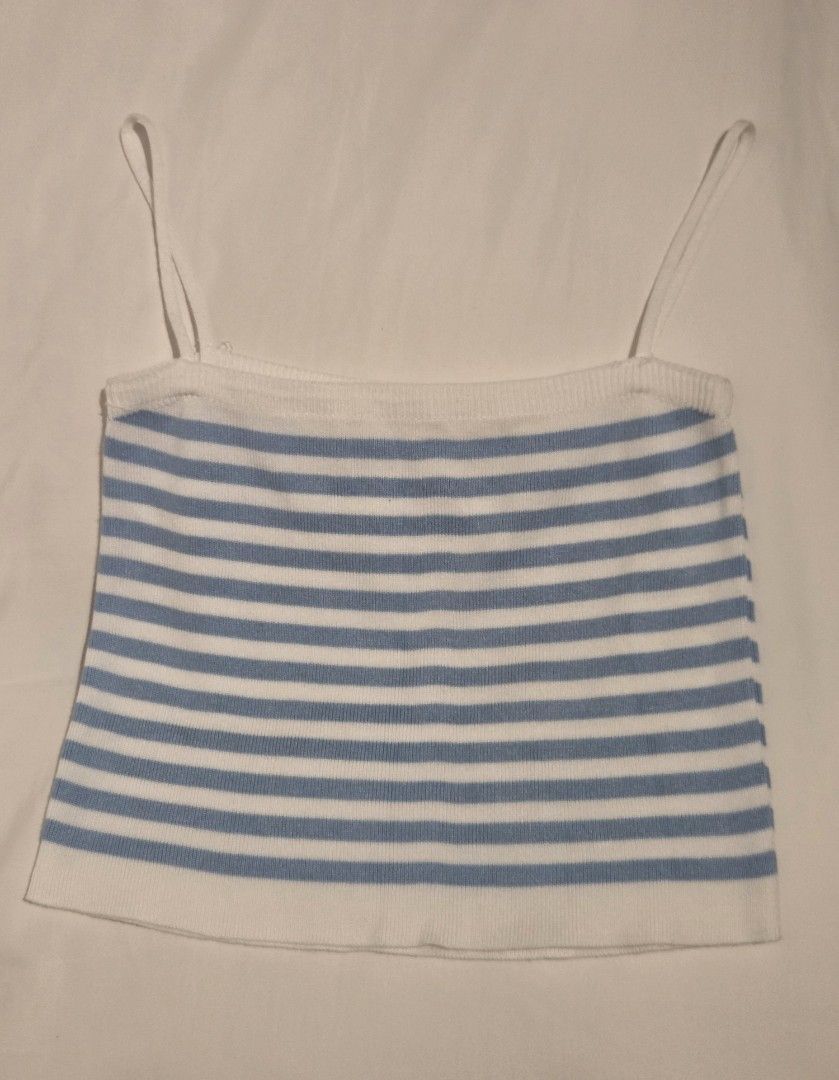 Blue & White Striped Knit Cami Top (Category: Sleeveless) located in Makati City. Submitted by mandy.stuff (Listing ID 1449660821, Image 1). Description: Length: 40 cm / 15. 5 in 320 + shipping fee.