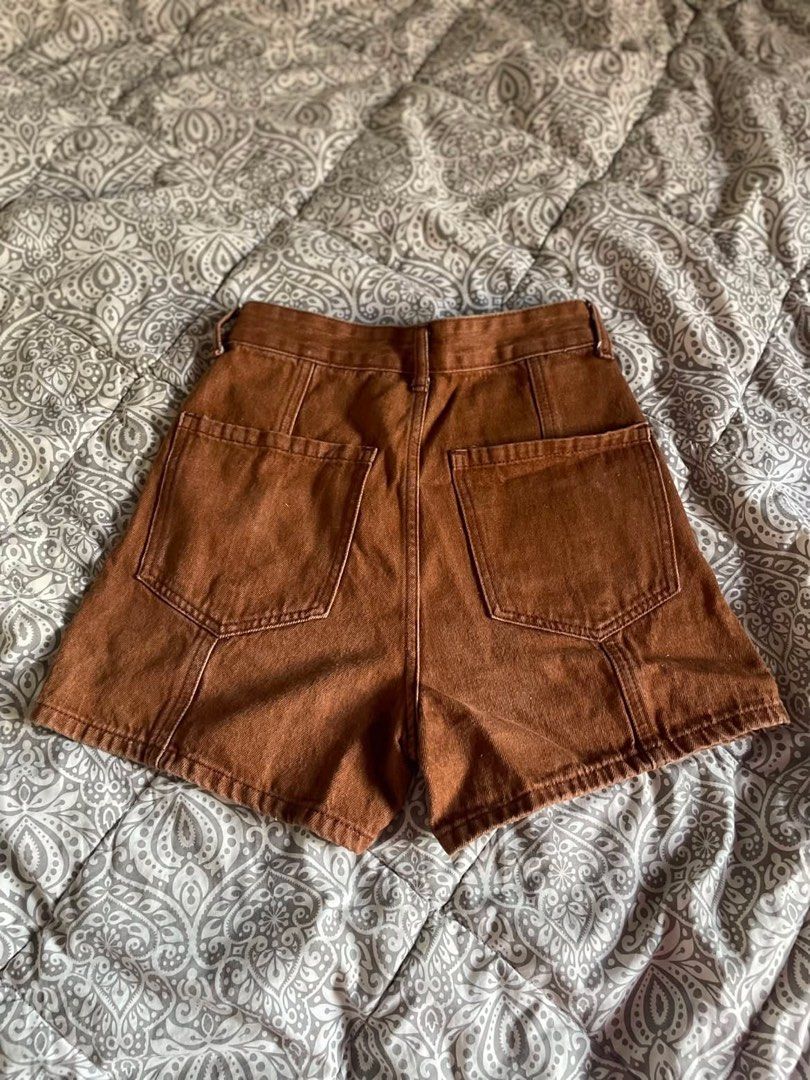Brown High-Waisted Denim Shorts (Category: Shorts) located in Paranaque City. Submitted by psyduuck (Listing ID 1449698723, Image 2). Description: brown high waisted shorts •waistline: 32 cm (12 inches) •length: 34 cm (13 inches) -suitable for waistline of 25 inches.