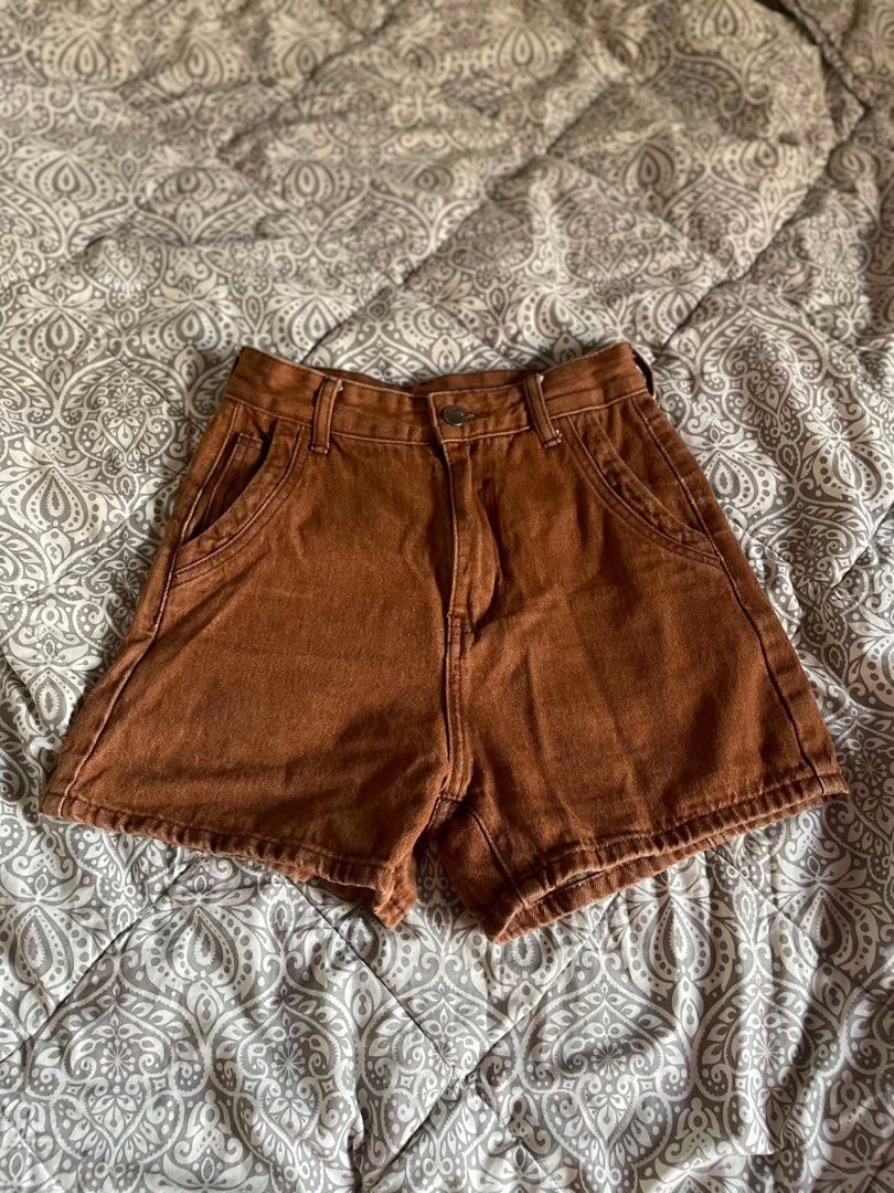 Brown High-Waisted Denim Shorts (Category: Shorts) located in Paranaque City. Submitted by psyduuck (Listing ID 1449698723, Image 1). Description: brown high waisted shorts •waistline: 32 cm (12 inches) •length: 34 cm (13 inches) -suitable for waistline of 25 inches.