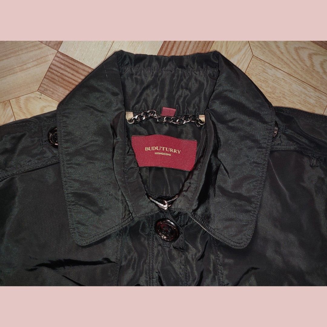 BUDU TURRY Black Button-Up Jacket with Cape Detail (Category: Coats, Jackets and Outerwear) located in Caloocan City. Submitted by faesrie (Listing ID 1449589239, Image 3). Description: - Small on tag but can fit to medium - Black jacket from BUDU TURRY - Unique cape-like detail over the shoulders - Three-quarter sleeves - Button-up front closure - Ideal for layering and cooler weather.