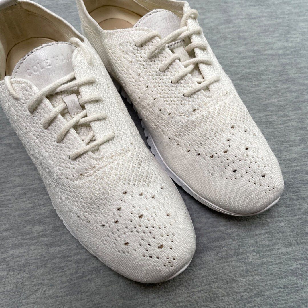 Cole Haan White Knit Wingtip Sneakers (Category: Sneakers) located in Rizal. Submitted by jaimsolshop (Listing ID 1449540284, Image 2). Description: Cole Haan white knit sneakers. Lace-up with wingtip toe. Comfy knit, white sole. Perfect for casual outfits. Womens size 9 1/2 B.