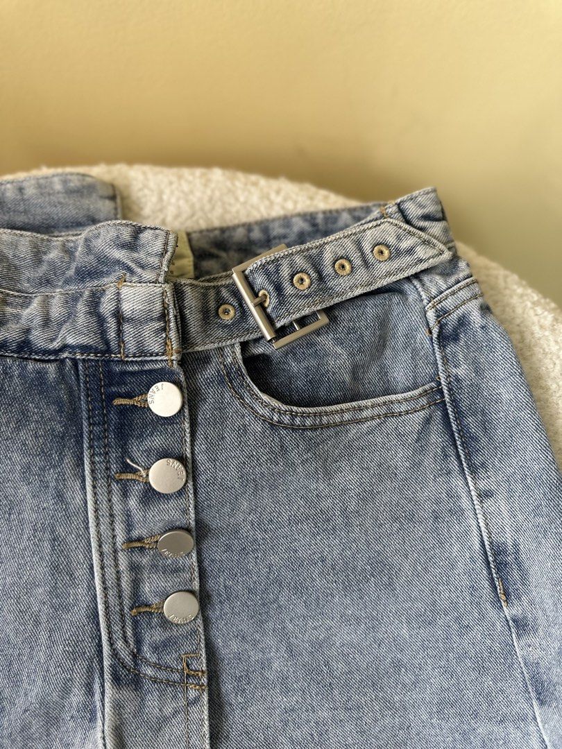 Denim Skort with Belt Detail (Category: Skirts) located in Bulacan. Submitted by milobearrr (Listing ID 1449624018, Image 2). Description: Tattered skort W: 27-29 L: 13 Tattered hard denim w/ adjustable belt 169php.