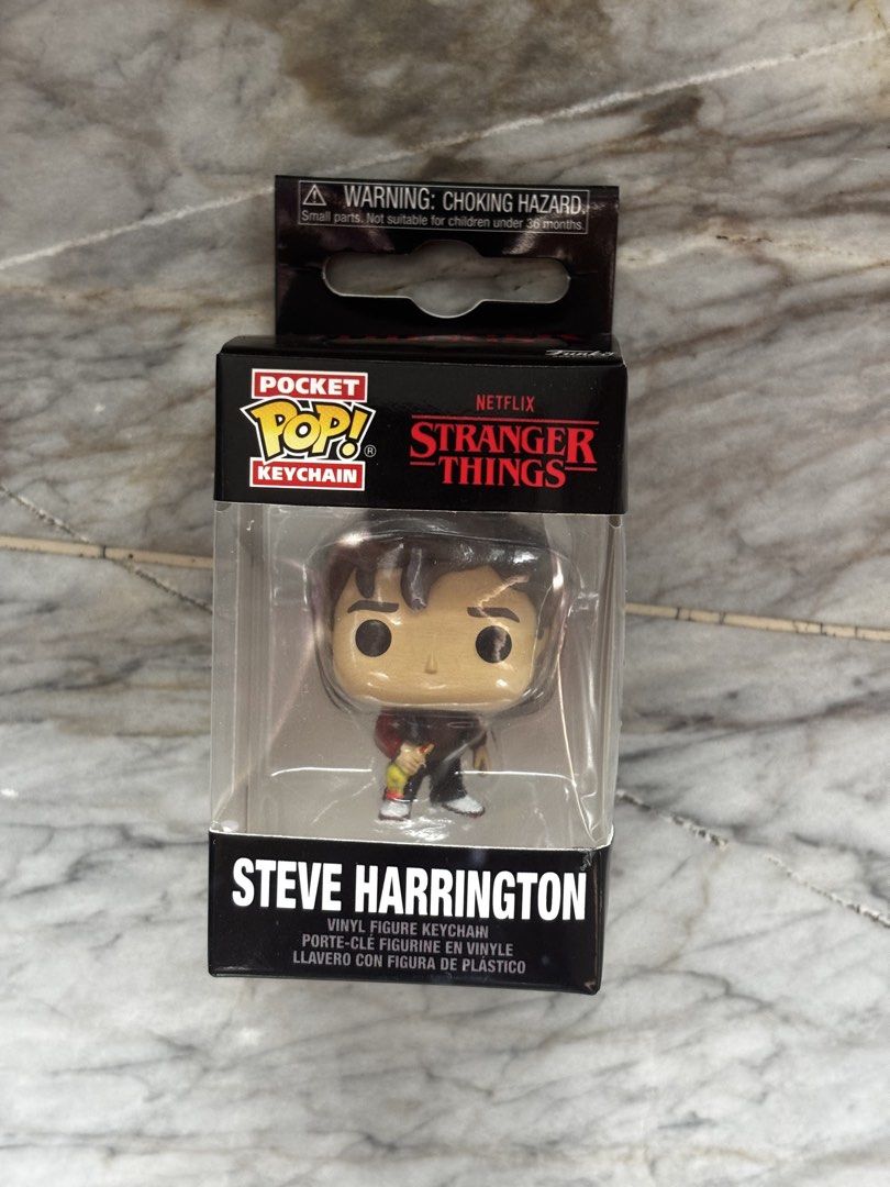 Funko Pop! Stranger Things Steve Harrington Pocket Pop! Keychain (Category: Western Merchandise) located in Quezon City. Submitted by mangolibra (Listing ID 1449613414, Image 1). Description: MOP: Gcash MOD: Lalamove, J&T Everything from the picture is included. RFS: Need funds.