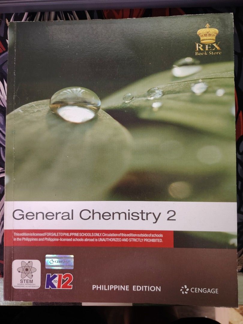General Chemistry 2 Philippine Edition (REX) (Category: Textbooks) located in Baybay. Submitted by dotsiboi000 (Listing ID 1449595792, Image 1). Description: **Shipped from Baybay City, Leyte Copyright Yr 2019 No acetate/book cover No writings/marks NO ISSUE 2 stocks available...