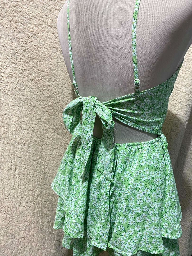 Green Floral Romper Dress (Category: Rompers) located in Quezon City. Submitted by vanilyuh916 (Listing ID 1449609824, Image 2). Description: Romper Style Dress With inner shorts.