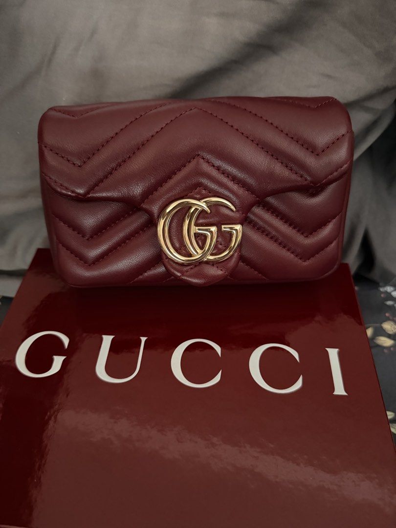 Gucci Super Mini Marmont Bag (Category: Luxury Bags & Wallets) located in Bocaue. Submitted by arnssss (Listing ID 1449608270, Image 1). Description: Rosso ancora color (wine red). Used once only. 100% authentic. Bought from Europe. RFS: letting go of my mini bags.