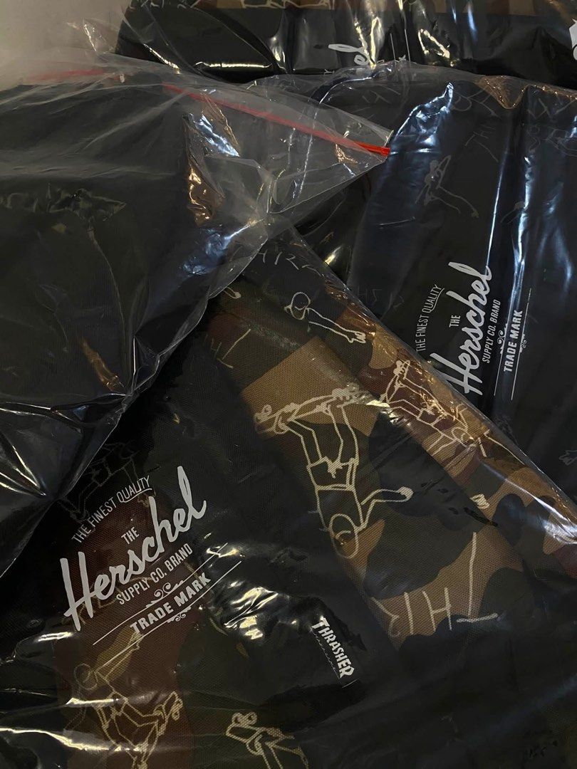 Herschel Supply Co. x Thrasher Backpack (Category: Backpacks) located in Tarlac. Submitted by LStuff (Listing ID 1449663465, Image 1). Description: - Authentic Herschel x Thrasher collaboration backpack. - Unique print featuring skaters performing tricks. - Stylish black base with camouflage detailing. - Ample interior space for all your essentials. - Perfect for school, work, or everyday adventures. - Brand new and still in original packaging. H