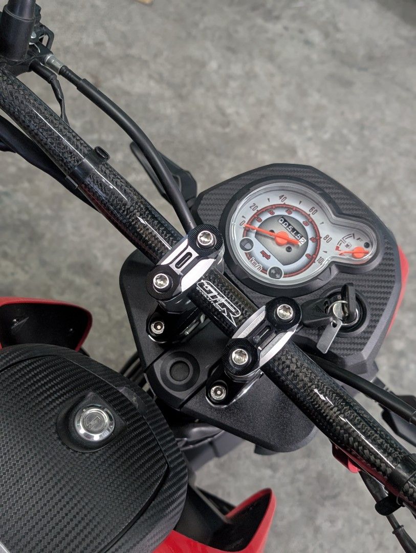Honda Navi Red Custom Exhaust & Handlebars (Category: Other Motorcycles Parts and Accessories) located in Quezon City. Submitted by boldearth_664825 (Listing ID 1449685938, Image 3). Description: Honda Navi Red 400+ odo only Pass as brandnew With accesories Original GTR Handle Bar Icon sequential signal lights front and rear Ac to dc concerted already Revolution tail tidy Norifumi Offroad Muffler with custom elbow Red motoshield Crash Guard Red m