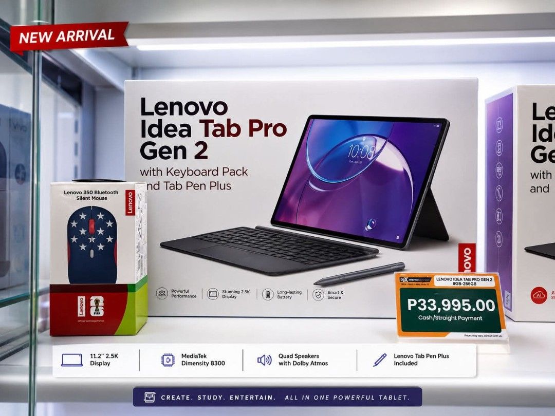 Lenovo Idea Tab Pro Gen 2 with Keyboard Pack & Pen Plus (Category: Android) located in Quezon City. Submitted by foxymeow (Listing ID 1449637086, Image 1). Description: - Brand New Lenovo IdeaTab Pro Gen 2 - Includes Keyboard Pack and Tab Pen Plus - Stunning 11.2" 2.5K Display - Powerful MediaTek Dimensity 8300 Processor - Immersive Quad Speakers with Dolby Atmos - Ideal for Productivity, Studying, and Entertainment - Cash/Straight Payment Price: