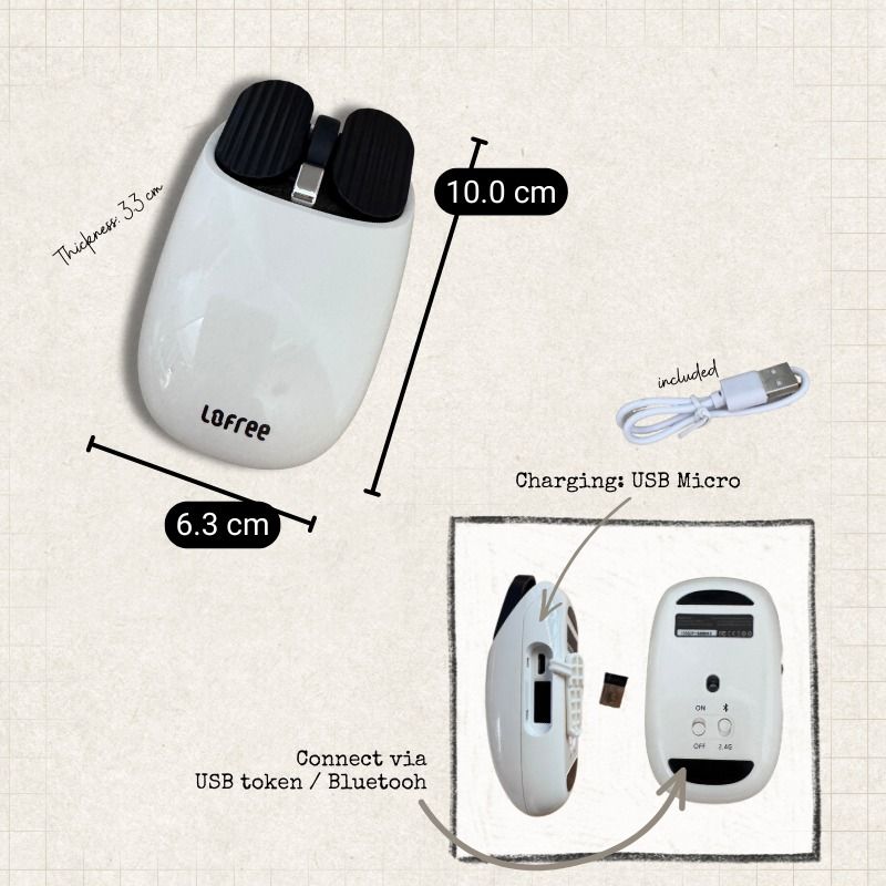 LOFREE White Wireless Mouse - Bluetooth & 2.4G509225407706583041