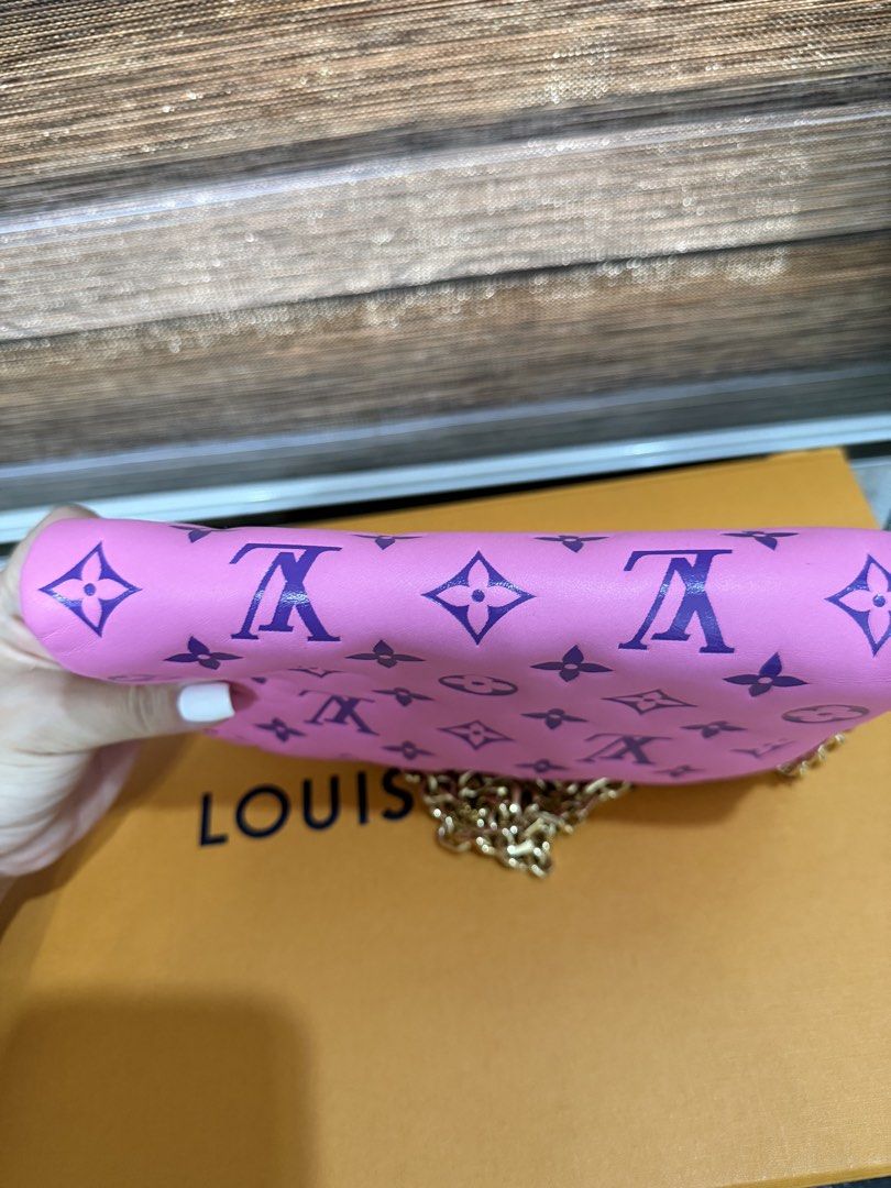 Louis Vuitton Pink Monogram Chain Shoulder Bag (Category: Luxury Bags & Wallets) located in Lapu-Lapu City. Submitted by tina198904 (Listing ID 1449696656, Image 3). Description: - Pink Louis Vuitton shoulder bag - Features purple monogram print - Gold chain strap and charm - Interior: 1 zippered pocket, 1 slip pocket - Closure: Zipper and magnetic snap on flap - Ideal for a pop of color.