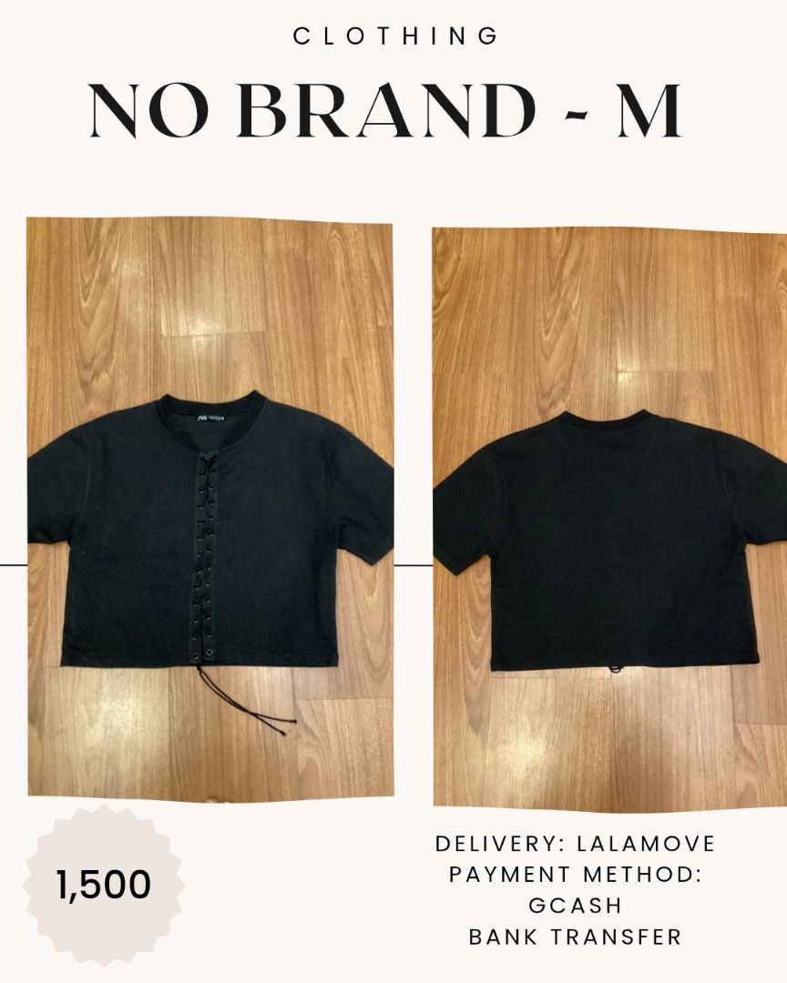 No Brand Black Cropped Button-Up Top Size M (Category: Sleeveless) located in Manila. Submitted by d2clutering2ndhand.734 (Listing ID 1449742273, Image 1). Description: - Black cropped top - No brand - Button-up front - Drawstring hem - Short sleeves - Size: Medium (M) - Ideal for casual wear - Delivery via Lalamove - Payment via GCash or bank transfer.