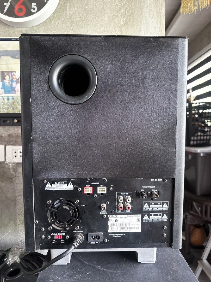 Philips Subwoofer Speaker (Category: Soundbars, Speakers & Amplifiers) located in Apalit. Submitted by aclyd (Listing ID 1449649169, Image 2). Description: - Philips subwoofer speaker - Black finish - Front port and rear connections - Tested and working - Great for improving your audio setup - Selling as is.