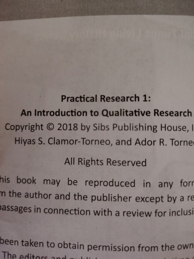 Practical Research 1 (SIBS) (Category: Textbooks) located in Baybay. Submitted by dotsiboi000 (Listing ID 1449577421, Image 3). Description: Copyright Yr 2018 Has acetate/book cover Issue: May nakasulat sa (base of the book).