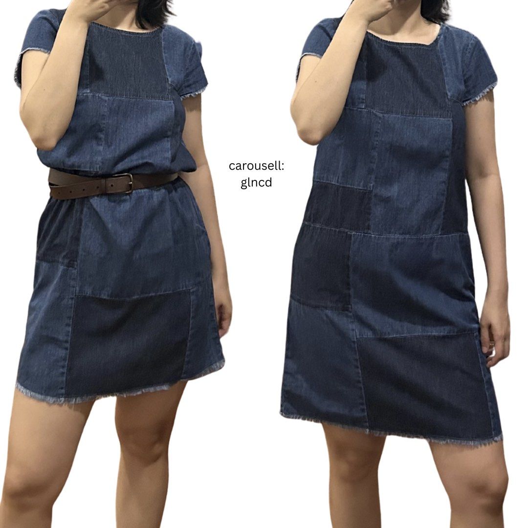 Esprit Patchwork Denim Dress Reworked (Category: Dresses) located in Antipolo. Submitted by glncdeclutter (Listing ID 1449626172, Image 1). Description: Esprit patchwork reworked denim dress - 100% cotton - super cute and wearable denim fabric - has a slight run at the back but not noticeable when worn Fits Medium-Large Frames RFS: Decluttering and gained weight so it doesn't fit me anymore.